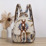 Hand-woven accessory backpack, sun print pattern women's travel backpack, flap school bag