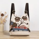 Handmade floral pattern backpack, women's canvas flap backpack for travel or school