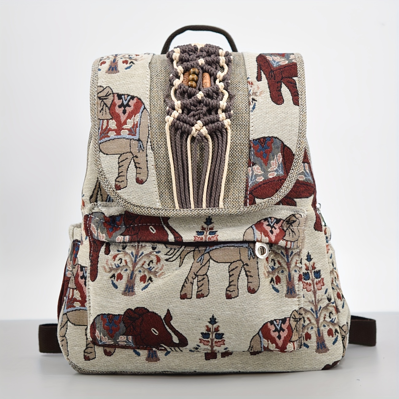 Elephant Pattern & Owl Accessory Girls' Campus Backpack | Casual Travel Commuter Bag