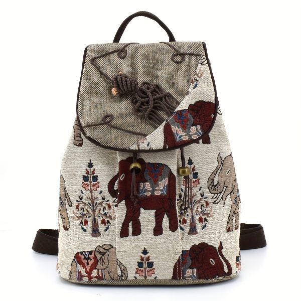 Elephant pattern bucket bag, anti -theft backpack with hand -woven accessories